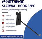 POETISKE Slatwall Hooks 32PC 12 Inch, Heavy Duty Pegboard Gridwall Display Hooks for Retail, Garage Organization, Black