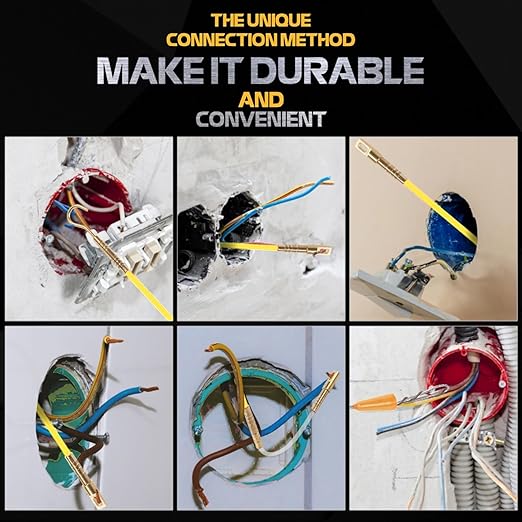 16.8FT Fiberglass Running Electrical Wire Cable Glow Rods Wire Pulling, Fish Rods Electrical Kit with 6 Different Attachments and Fish Tape Wire Puller Kit (Yellow)