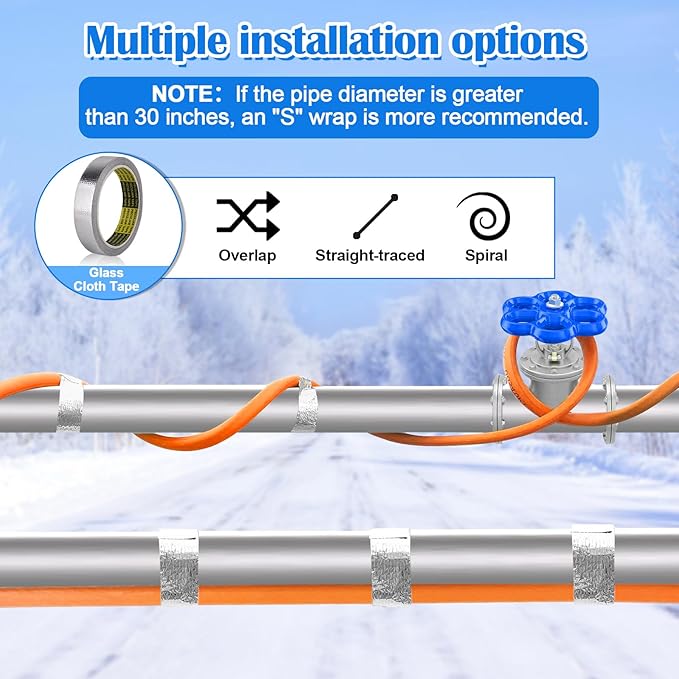FANOVO Pipe Heat Tape with Thermostat, 12ft Heat Tape for Water Pipes, Heating Tape for Water Pipes or Hose, Self Regulating Heat Tape Cable, for Metal Plastic Pipes and Roof RV Freeze Protection