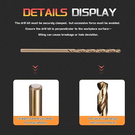 Drill Bit, #45 Cutting Diameter, 4341 HSS Gold Finish 118° Cutting Angle Number Jobber Bits - (Applications: for Drilling Soft Metal Plastic Wood), 10-Pieces