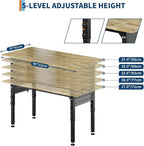 Adjustable Heavy Duty Wood Top Tool Bench Work Bench, 48'' Workbench with Power Outlet, 2000 Lbs Load Capacity Rolling Work Table with Wheels for Home Office Workshop Garage