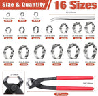 AKIHISA 360pcs 16 Sizes Single Ear Hose Clamps, 5.3-36.1mm Stainless Steel_304 Crimp Hose Clamps Cinch Rings Assortment Kit for Automotive, Pipe, Plumbing