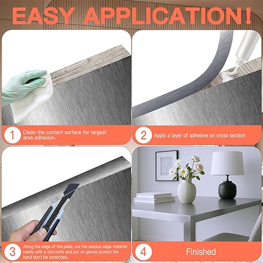GSCIT Club Grey Silver Edge Banding, 1/2 Inch x 25ft Aluminum Brushed Edge Banding PVC Edge Trim for Cabinet Repair Furniture