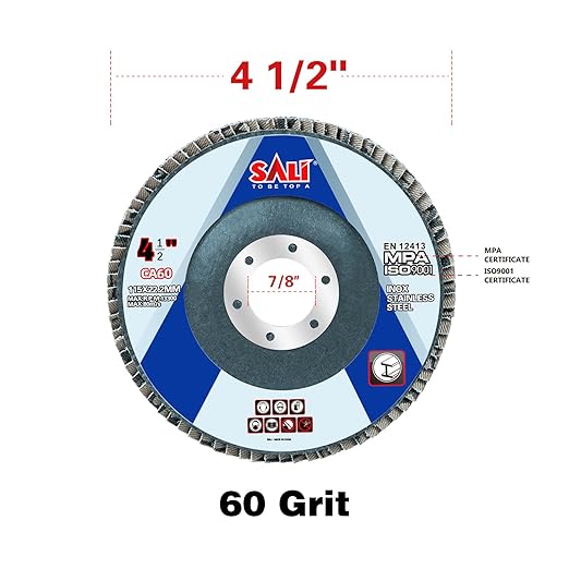 Sali 10 Pack Flap Disc 60 Grit 4.5" x 7/8-Inch Sanding Disc Bevel Type #29 Premium and Industrial Angle Grinder Grinding Wheel High Performance Edge Grinding
