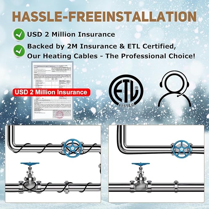 HEATIT JHSF1 Self Regulating Pre-Assembled Heating Cable with Spacer and Clips, Heat Tape for Roof Deicing and Pipe Freeze Protection,120V 5W/ft, 100FT