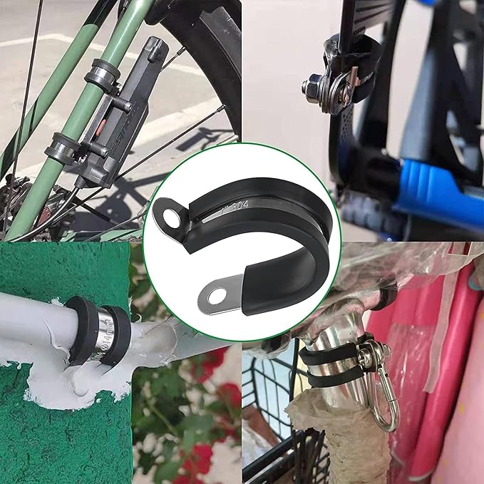 72PCS Stainless Steel Cable Clamp,Rubber Coated Cushioned Insulated Cable Clamps Assortment Kit-Metal Wire Clamps,Cable Clips,Pipe Clamps