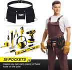 Gifts for Men,19 Pocket Tool Belts with Quick Release Buckle- Heavy Duty Detachable & Adjustable Utility Belt,Work Apron for Men and Women,for Electrician,Carpenter,Construction Tool Belt (Black)