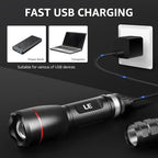 Lepro LED Rechargeable Flashlight, LP3000 High Lumens, Zoomable, Bright Flashlight, Waterproof, 5 Lighting Modes, Small Handheld Flashlight for Camping, Emergencies, USB Cable Included