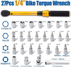1/4 Inch Drive Bike Torque Wrench, 1-25 Nm (10-222.5 in.lb), 27 PCS Click Bicycle Torque Wrench with Bit Sockets, 0.1 Nm Micro, 72-Tooth Ratchet, 3/8 Adapter, for MTB, E-Bike, Motorcycle