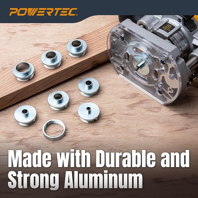POWERTEC Router Guide, Router Bushing Guide Set, Router Template Guide 10 Pcs w/Storage Case, Fits Porter Cable Style Router Sub Base Plate. Size 5/16" to 1" Router Inlay Kit for Woodworking (71051E)