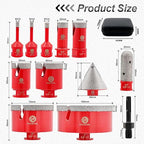 Diamond Core Drill Bit Set - 12pcs (6/6/8/20/25/35/50/75/100mm+20mm Finger Milling Bit+50mm Beveling Chamfer Bit+SDS) Diamond Hole Saw Kit for Porcelain Ceramic Tile Marble Granite