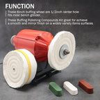 SCOTTCHEN 6inch Buffing Polishing Wheels 1/2" Arbor Hole,Soft/Fine/Medium for Bench Grinder Tool-4PCS,with Buffing Polishing Cutting Compounds 7.4 Oz.Kit