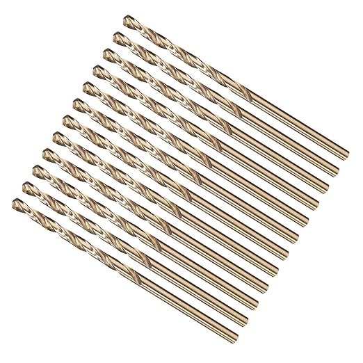 METALLIXITY Drill Bit (#58) 12Pcs, M2 High-Speed Steel Micro Number Bits Spiral Flute 135°Point Tip Gold Finish for Stainless Steel Iron Copper Aluminum Hard Metal