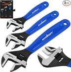 HORUSDY 3 Piece Adjustable Wrench Set, Wide Jaw Black Oxide Wrench, Metric & SAE Scales, Cr-V Steel, for Home, Garage, Workshop