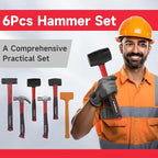 6-Piece Rubber Mallet Hammer Set with 2lb Dead Blow - 3lb Sledge & Stoning - 16oz Ball Pein Claw Hammers | Anti-Vibration Fiberglass Handles for Construction Metalworking Automotive & DIY Projects