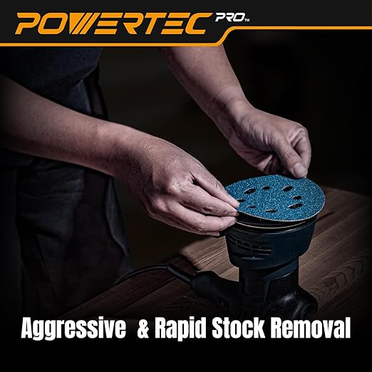 POWERTEC PRO 50PK, 5 Inch Sanding Discs Hook and Loop, 60 Grit, Ceramic Orbital Sander Sandpaper for 5 & 8 Hole Random Orbital Sanders - Automotive, Paint, Metal, Woodworking (45306C-50)