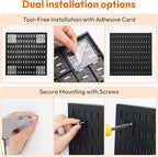 4Pcs Black Peg Board Wall Organizer, Plastic Pegboard Panel, Garage Storage Tool Organizer for Wall, Craft Room, Kitchen, Workshop, Office, Includes Hooks and Bins