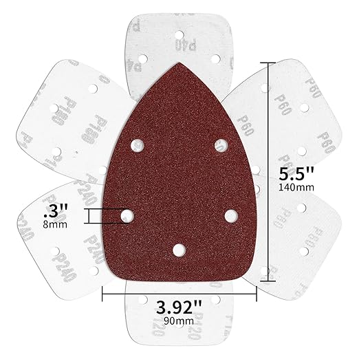 100-Pack Mouse Sandpaper (5-Hole) 40 Grit for Mouse Detail Sanders, Premium Aluminum Oxide, Easy to Replace, Ideal for Woodworking, Furniture Refinishing, and Crafting