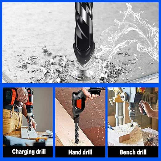 10-Piece 1/4" Masonry Drill Bits for Tile Glass Ceramic Wall Brick Stone Soft-Metal Wood, 1/4 Inch Concrete Drill Bits Cement Drill Bit Set, 3-Flat Shank, YG8 Carbide Tungsten Steel Alloy Tip 6mm