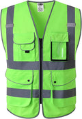 JKSafety 9 Pockets Class 2 High Visibility Zipper Front Safety Vest With Reflective Strips, Meets ANSI/ISEA Standards (150-Green, XX-Large)