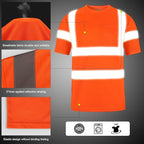 High Visibility Class 3 T Shirts，Hi Vis Safety Shirts with Reflective Strips and Pocket, Short Sleeve Quick Dry Mesh Construction Work Shirt for Men/Women Orange,Medium