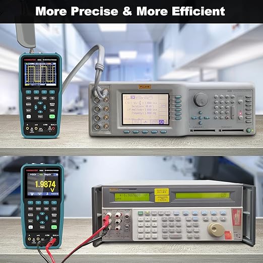 HANMATEK Handheld Digital Oscilloscope 100Mhz Bandwidth with 2 Channels HO102 3.5"TFT Mini Oscilloscope, 2 in 1 Oscilloscope and Multimeter, Backlit Screen, Auto-Calibration Function, Memory Function