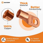 SELTERM 25pcs 4/0 AWG 1/2" Stud Battery Lugs, Ring Terminals, Heavy Duty Copper Wire Lugs, Battery Cable Ends, 0000 Gauge Ring Terminal Connectors, UL Bare Copper Eyelets Electrical Battery Cable Lugs