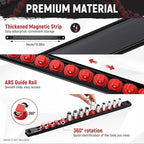 Magnetic Socket Organizer, 1-Piece Heavty Duty ABS Socket Holder, Socket Rail for Tool Box, Premium Quality 360° Swivel Socket Rack with 14 Clips for 1/4-Inch(Red)