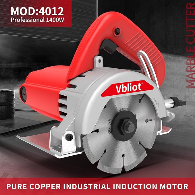 4-3/8-Inch Tile Saw, 1400W 12A Concrete Wet Saw Handheld Cutting Carving Machine, Includes Carbon Brush Wrench Diamond Cutting Disc