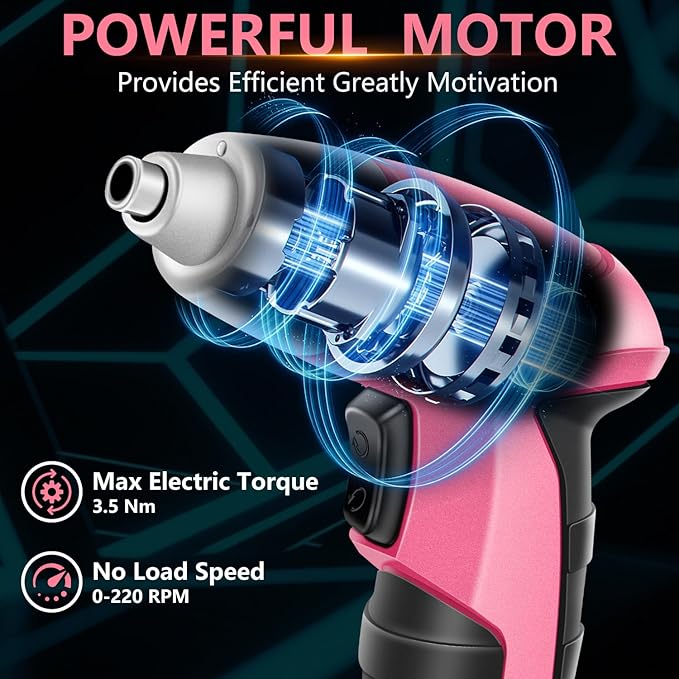 Cordless Screwdriver Rechargeable, Electric Screwdriver Cordless 24pcs, USB Small Power Screwdriver Set with LED light for Women, Pink