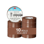 3M Temflex Multi-Purpose Vinyl Electrical Tape 165, Brown, 3/4 in x 60 ft (19 mm x 18 m), 10 Roll Pack