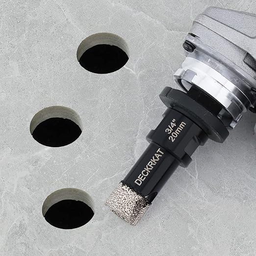 3/4” Diamond Hole Saw with Slots 20mm Vacuum Brazed Tile Hole Saw for Porcelain Granite Brick Concrete with 5/8-11 Thread to 3/8” Hex Shank Adapter Fit Both Angle Grinders & Electric Drills