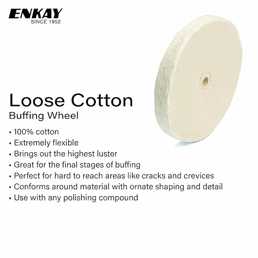 ENKAY - 6" Loose Cotton Buffing Wheels (2 Pack) for Polishing Metal and More, for Use with Polishing Compounds, Buffing Machines & Bench Grinders (40 Ply Each)