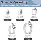 22pcs Premium Stainless Steel Hose Clamp Assortment Kit, Worm Gear Clamps, 1/4"-2" (6-51mm) Small Hose Clamps for Plumbing, Automotive, Industrial, and Home Use
