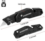 WORKPRO Folding Utility Knife, Box Cutter with Belt Clip, Quick-Change Blade, Lightweight Nylon Handle, Wire Stripper & Gut Hook, Extra 10 SK5 Blades Included, Black