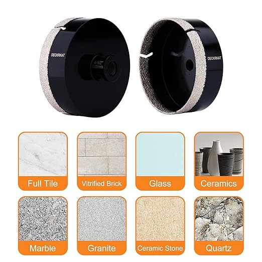 4-1/2" Diamond Hole Saw, 115mm Tile Hole Saw Drill Bit Diamond Tipped for Granite Marble Ceramic Glass Porcelain Quartz Tiles Stones Countertop, Core Drill Bits with 5/8-11 Thread for Angle Grinders