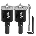 2Pcs 1-1/8 Inch Diamond Hole Saw with Pilot Drill Bit, 1-1/8" Serrated Brazing Tile Hole Saw Diamond Core Drill Bits with Guiding Bit for Ceramic Porcelain Tile Glass Stone Granite Marble