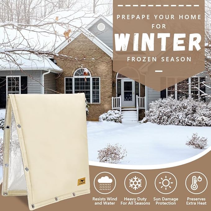 Backflow Preventer Insulation Cover - 2 Way Opening Pipe Insulation Cover for Irrigation Valve, Sprinkler Cover for Outside - Winter Freeze Protection Backflow Cover - 16" W x 20" H, Beige