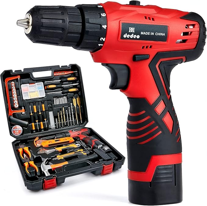 Tool Set with Drill, 108Pcs Cordless Drill Household Power Tools Set with 16.8V Lithium Driver Claw Hammer Wrenches Pliers DIY Accessories Tool Kit