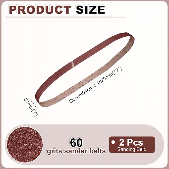HARFINGTON 2 x 72 Inch Sanding Belts, 3 Pcs 60 Grits Aluminum Oxide Abrasive Belt Sander File Belt for Woodworking, Metal Polishing, Knife Sharpener