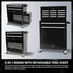 Rolling Tool Chest - 8 Drawers Tool Box Organizer with Lockable Wheels, Sliding Drawers, Detachable Top Tool Box - Tool Storage Cabinet for Garage Workshop, Black