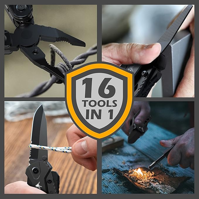 Rush Deer Pocket Knife - Folding EDC Multitool for Men, Small and Versatile Camping, Fishing, and Hiking Accessories Set (Black)
