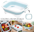 Collapsible Cutting Board,HI NINGER Camping cutting board with knife,Multifunctional Kitchen Vegetable Washing Basket Silicone Dish Tub for Camping Kitchen essentials/bbq prep tub/rv accessories