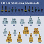 Steelite Foldable Rivet Nut Tool Kit, 15-Inch Rivnut Tool with 13 Metric and SAE Mandrels, Professional Hand Riveter with 105Pcs Rivnuts Assortment Kit