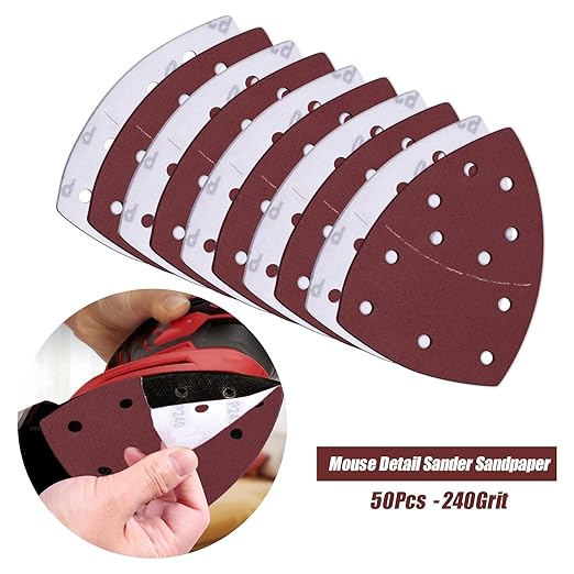 50PCS Mouse Detail Sander Sandpaper 11 Holes 240 Grit Hook and Loop Mouse Sanding Sheets for Mouse Sanders Abrasive Pads for Precision Sanding