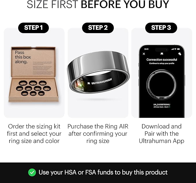 ULTRAHUMAN Ring AIR-Smart Ring Health Tracker, Size First Sizing Kit,Sleep Tracker,Smart Ring for Men/Women,Fitness Tracker (Made in India, Space Silver, 14)