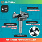 Forstner Drill Bit 1-1/4 Inch, Triple-Flute Carbide Tipped Forstner Bit for Hard Wood, Soft Wood, Veneered Plywood, Plastic, Drilling Hole Saw Woodworking Hinge Cutter Tool