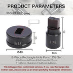 8-Piece Rectangle Hole Punch Die Set for Hydraulic Punch Tool - Compatible with CH-70 Machine, Metal Punching Dies for Steel Sheet, Copper Plate, Aluminum Plate (8-Piece Rectangle Hole Punch Die Set)