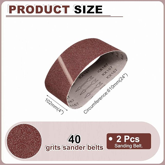 HARFINGTON 4 x 24 Inch Sanding Belts, 2 Pcs 40 Grits Aluminum Oxide Abrasive Belt Sander File Belt for Woodworking, Metal Polishing, Knife Sharpener