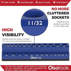 Olsa Tools Magnetic Socket Organizer | 1/4-inch drive | SAE BLUE | Holds 26 Sockets | Professional Quality Tools Organizer